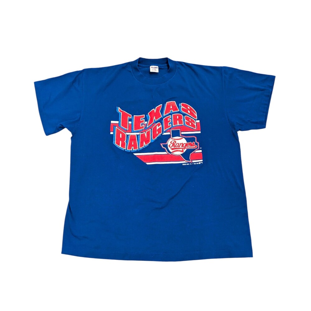 Vintage 1990 Official MLB Texas Rangers Single Stitch T-Shirt Blue XL USA Made